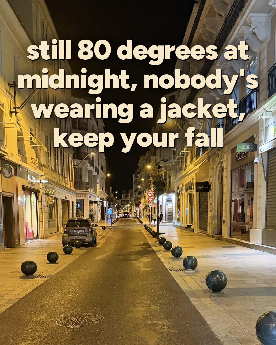 Empty Cannes street at midnight